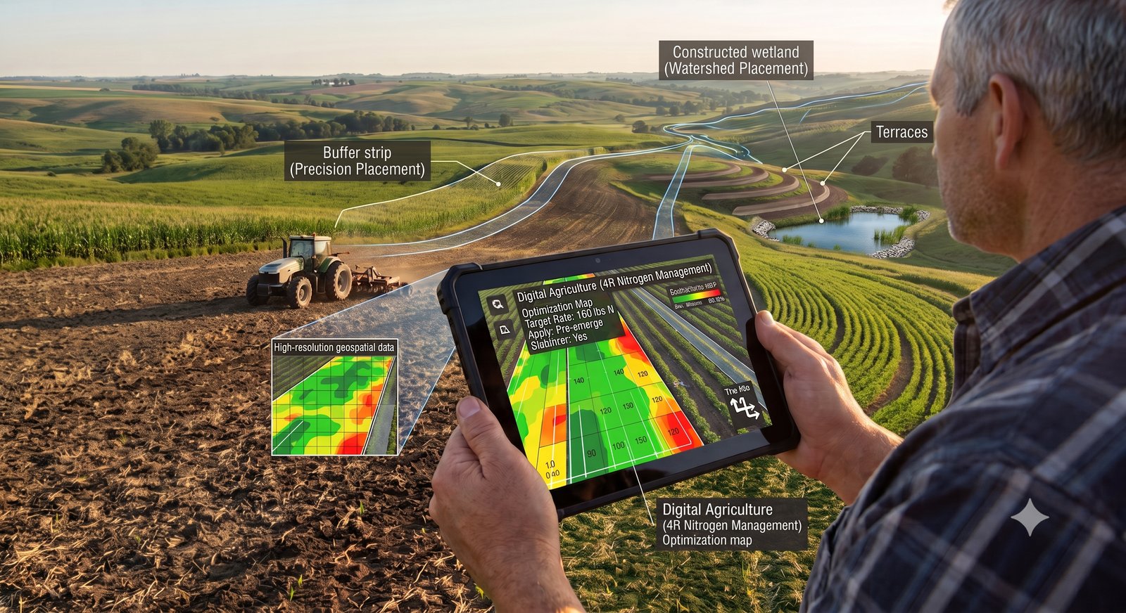 Digital agriculture and precision conservation illustration
